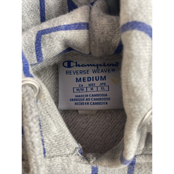 CHAMPION Reverse Weave Hoodie Mens Medium Sweatshirt All Over Print Sweater Gray - Picture 4 of 16